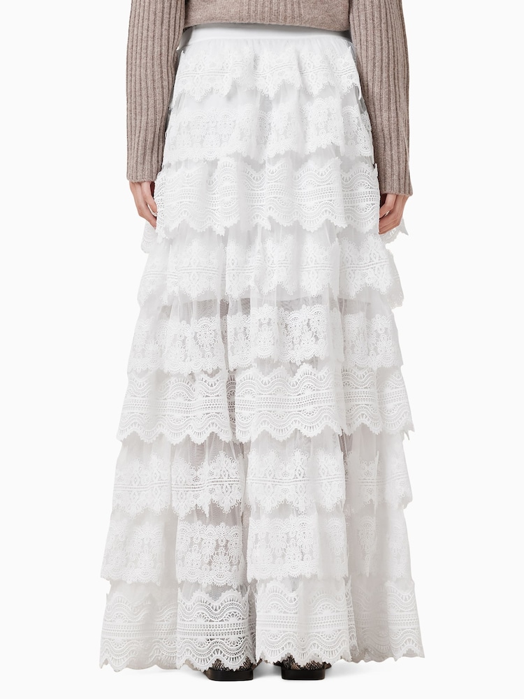 AllSaints White Lizi Lace Maxi Skirt - Image 6 of 8