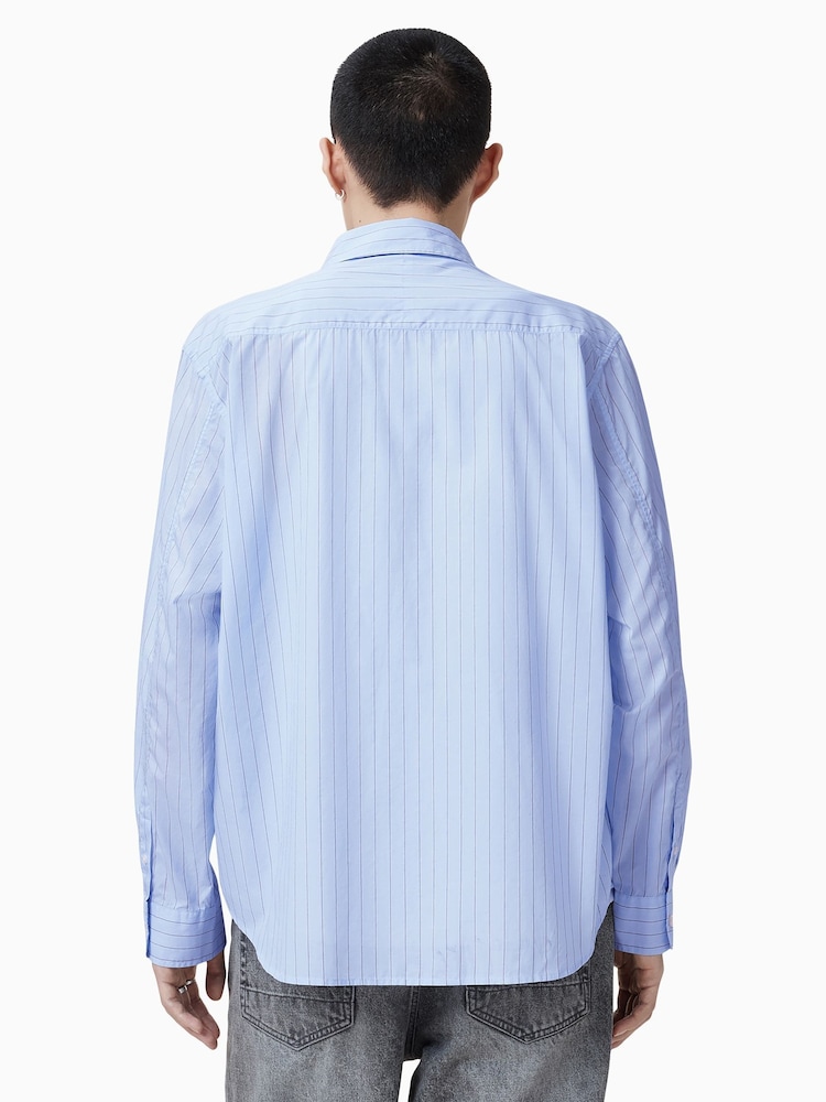 AllSaints Blue Marcel Long Sleeve 100% Cotton Shirt - Image 2 of 7