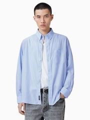 AllSaints Blue Marcel Long Sleeve 100% Cotton Shirt - Image 3 of 7