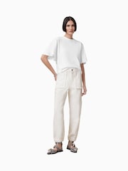 AllSaints White Mila 100% Organic Cotton Fray Trousers - Image 1 of 7
