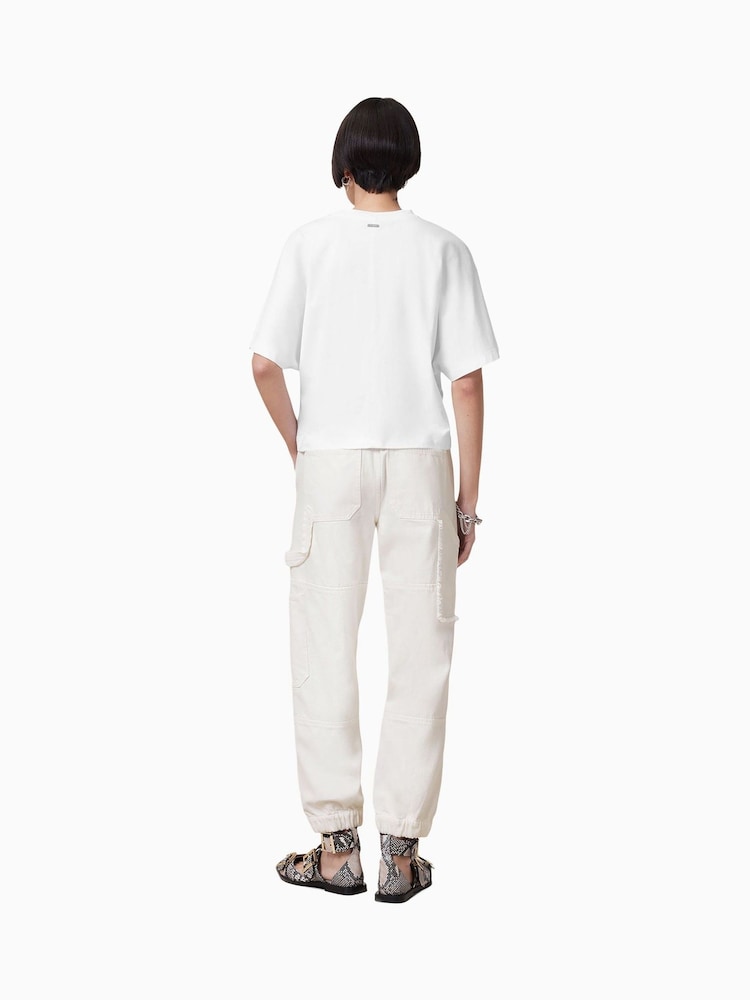 AllSaints White Mila 100% Organic Cotton Fray Trousers - Image 2 of 7