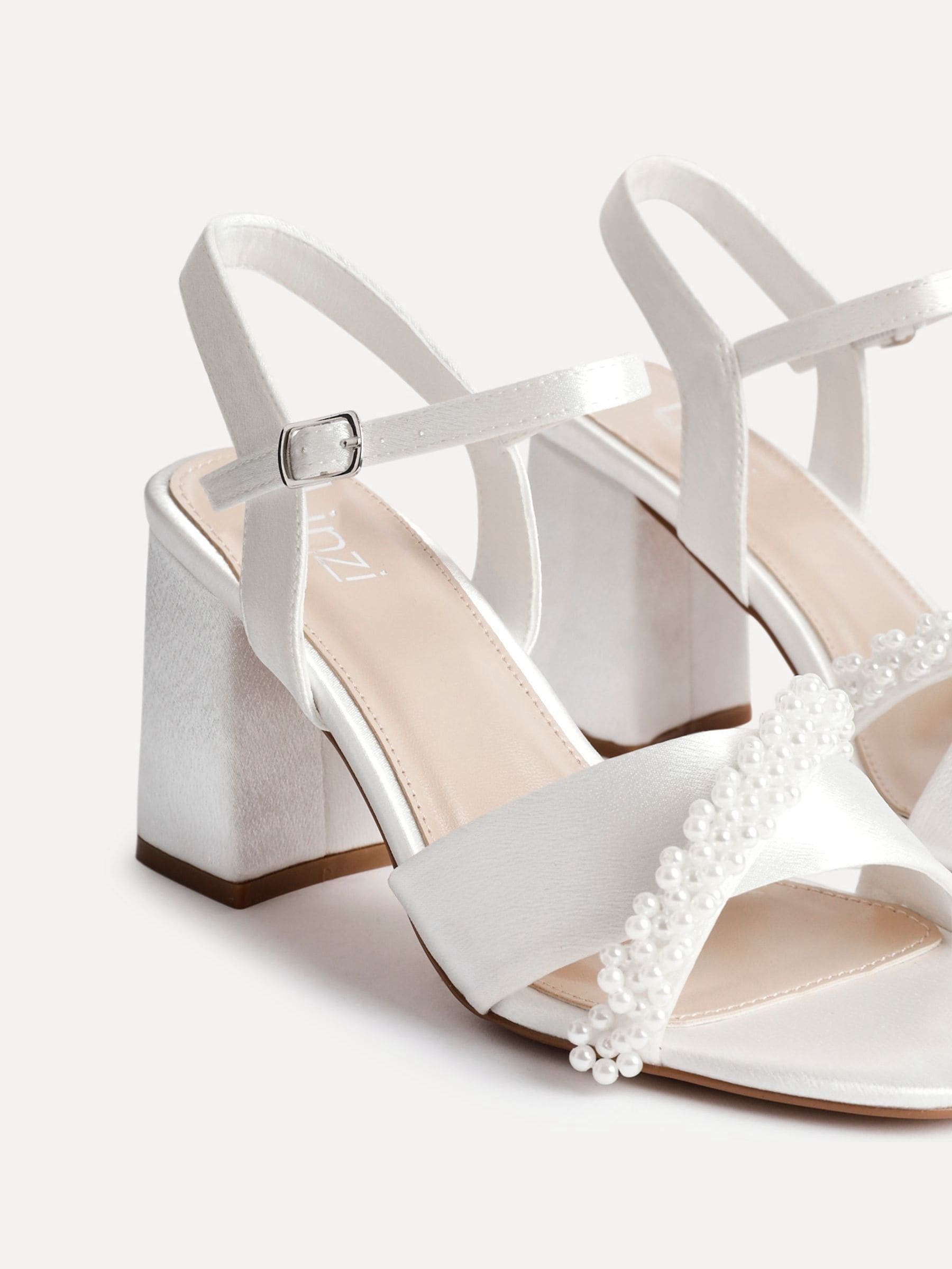 Buy Linzi Cream Devotion Wide Fit Block Heels With Pearl
