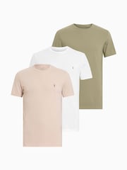 AllSaints White/Brown/Green 100% Organic Cotton Tonic Crew T-Shirt 3 Pack - Image 1 of 7