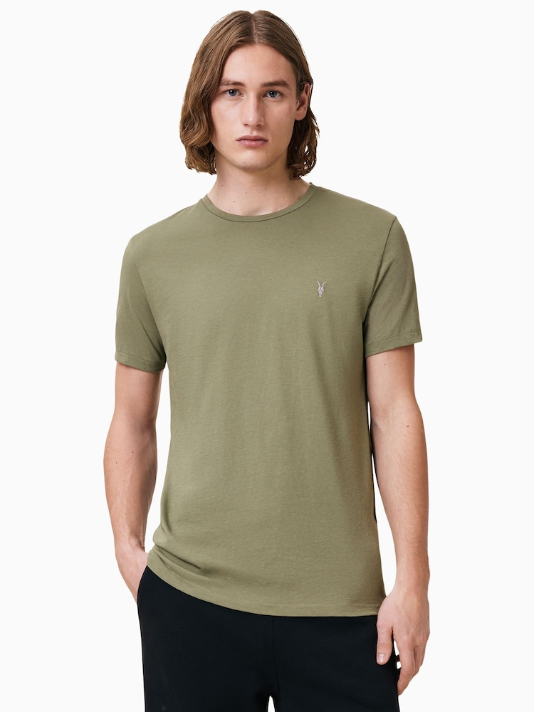 AllSaints White/Brown/Green 100% Organic Cotton Tonic Crew T-Shirt 3 Pack - Image 5 of 7