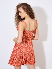 Apricot Orange Viscose Voile Ditsy Print Dress - Image 3 of 5