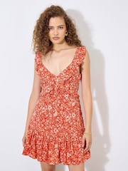 Apricot Orange Viscose Voile Ditsy Print Dress - Image 4 of 5