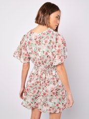 Apricot Light Green Watercolour Floral Print Layered Dress - Image 2 of 4