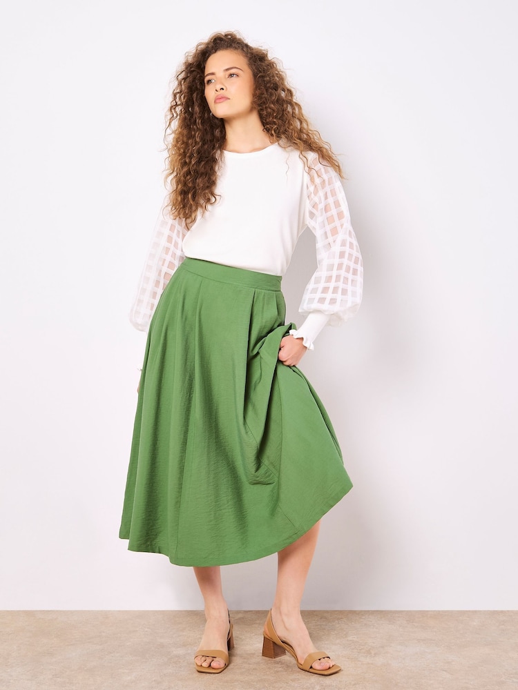 Apricot Green Pleated Full Super A-Line Skirt - Image 4 of 4