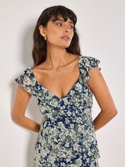 Apricot Blue Floral Aysmmetric Midaxi Dress - Image 3 of 4