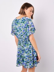 Apricot Green Watercolour Floral Print Layered Dress - Image 2 of 5