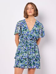 Apricot Green Watercolour Floral Print Layered Dress - Image 3 of 5