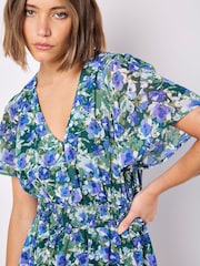 Apricot Green Watercolour Floral Print Layered Dress - Image 4 of 5