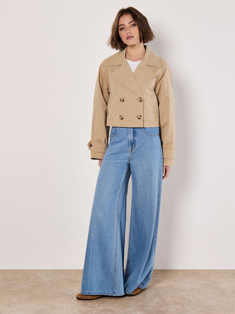 Apricot Natural Cropped Trench Coat - Image 1 of 6