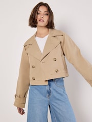 Apricot Natural Cropped Trench Coat - Image 2 of 6