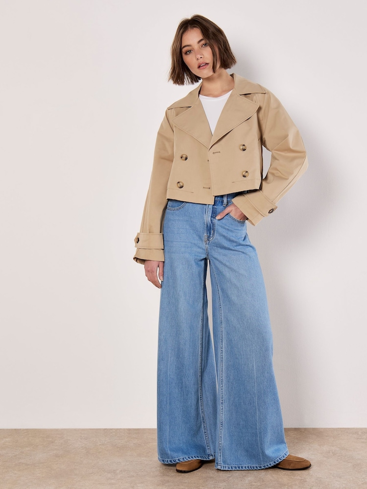 Apricot Natural Cropped Trench Coat - Image 4 of 6