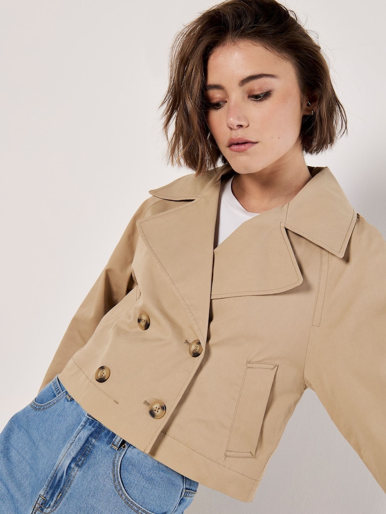 Apricot Natural Cropped Trench Coat - Image 5 of 6