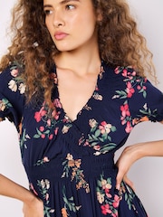 Apricot Blue Floral Watercolour Floral Smock Maxi Dress - Image 2 of 5