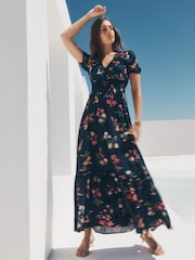 Apricot Blue Floral Watercolour Floral Smock Maxi Dress - Image 5 of 5