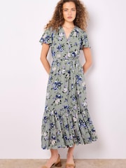 Apricot Green Painterly Roses Wrap Dress - Image 1 of 5