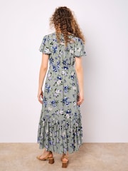 Apricot Green Painterly Roses Wrap Dress - Image 3 of 5