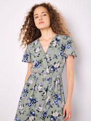 Apricot Green Painterly Roses Wrap Dress - Image 4 of 5