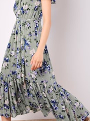 Apricot Green Painterly Roses Wrap Dress - Image 5 of 5