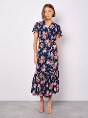 Apricot Blue Painterly Roses Wrap Dress - Image 2 of 4