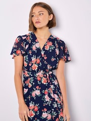 Apricot Blue Painterly Roses Wrap Dress - Image 3 of 4