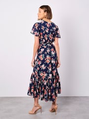 Apricot Blue Painterly Roses Wrap Dress - Image 4 of 4