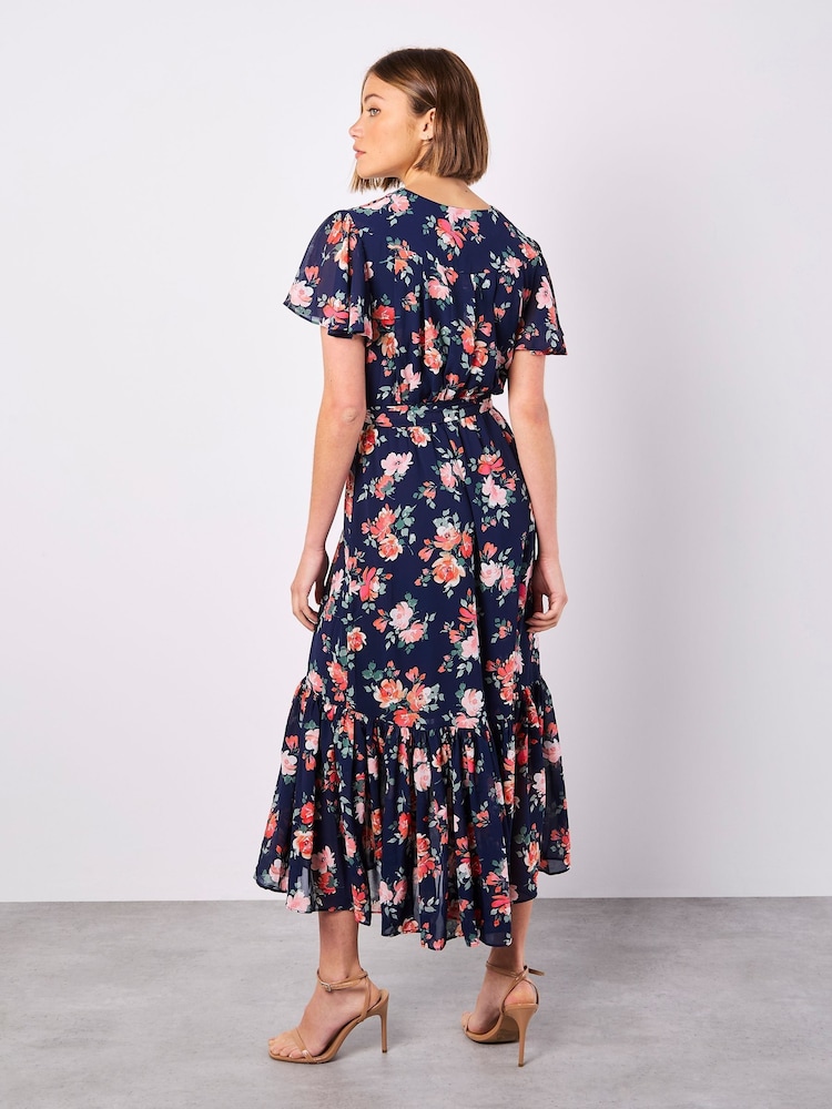 Apricot Blue Painterly Roses Wrap Dress - Image 4 of 4