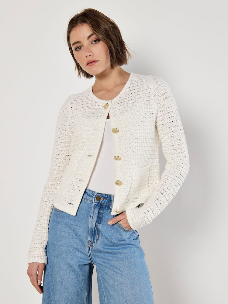 Apricot Cream Waffle Two Pocket Cardigan - Image 2 of 6