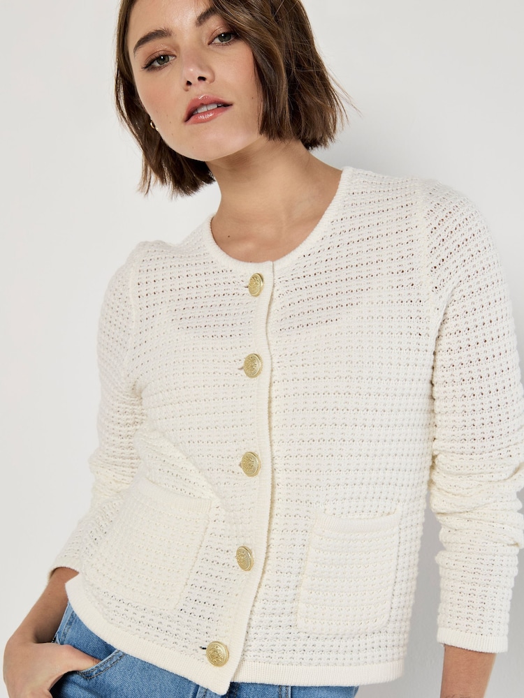 Apricot Cream Waffle Two Pocket Cardigan - Image 4 of 6