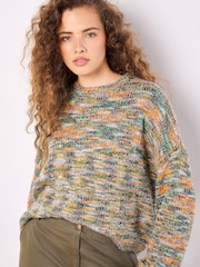 Apricot Green Space Dye Crew Neck Boxy Jumper - Image 1 of 4