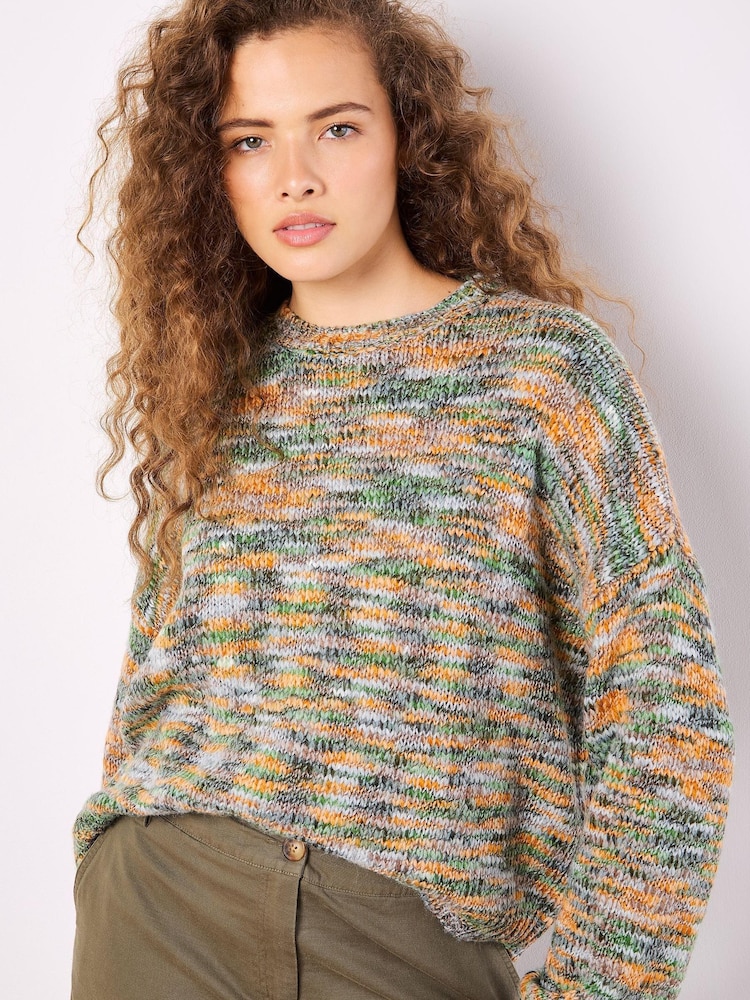 Apricot Green Space Dye Crew Neck Boxy Jumper - Image 1 of 4