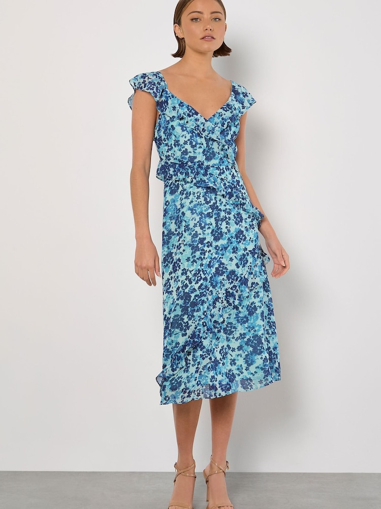 Apricot Green Floral Aysmmetric Midaxi Dress - Image 1 of 5 Apricot Green Floral Aysmmetric Midaxi Dress - Image 1 of 5