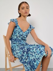 Apricot Green Floral Aysmmetric Midaxi Dress - Image 2 of 5