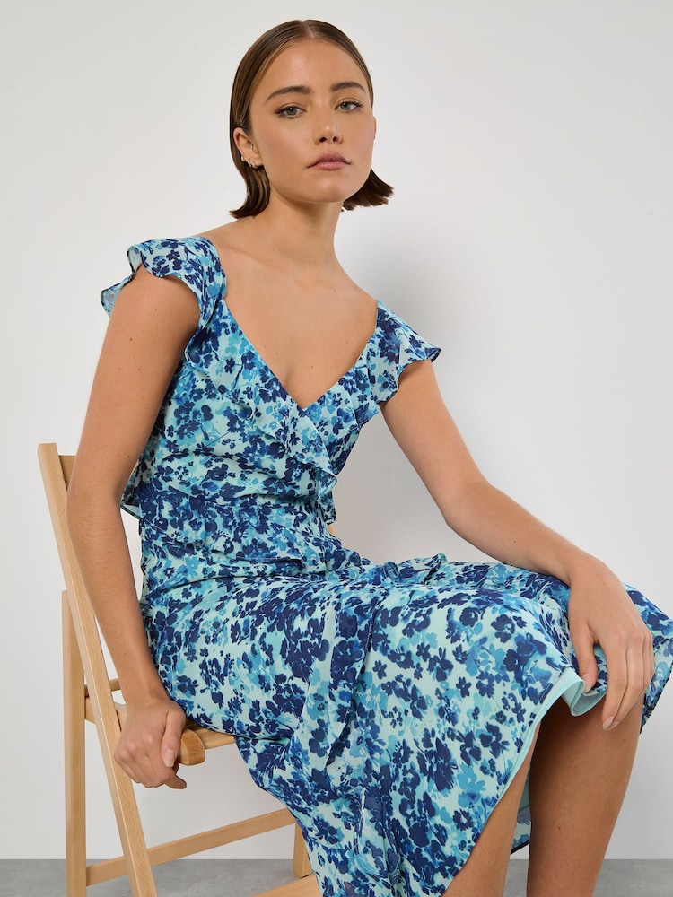 Apricot Green Floral Aysmmetric Midaxi Dress - Image 2 of 5