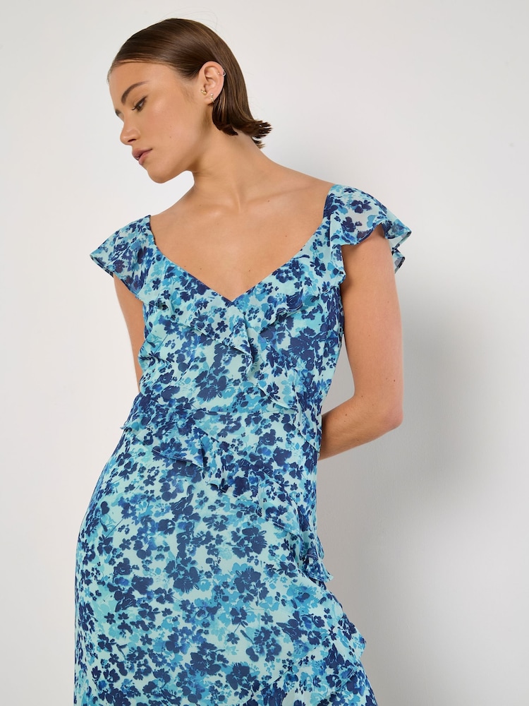 Apricot Green Floral Aysmmetric Midaxi Dress - Image 5 of 5