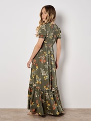 Apricot Green Watercolour Floral Tiered Maxi Dress - Image 3 of 5