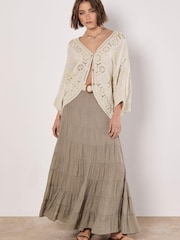 Apricot Natural Multi Tier Slub Shimmer Skirt - Image 1 of 5