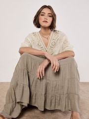 Apricot Natural Multi Tier Slub Shimmer Skirt - Image 2 of 5