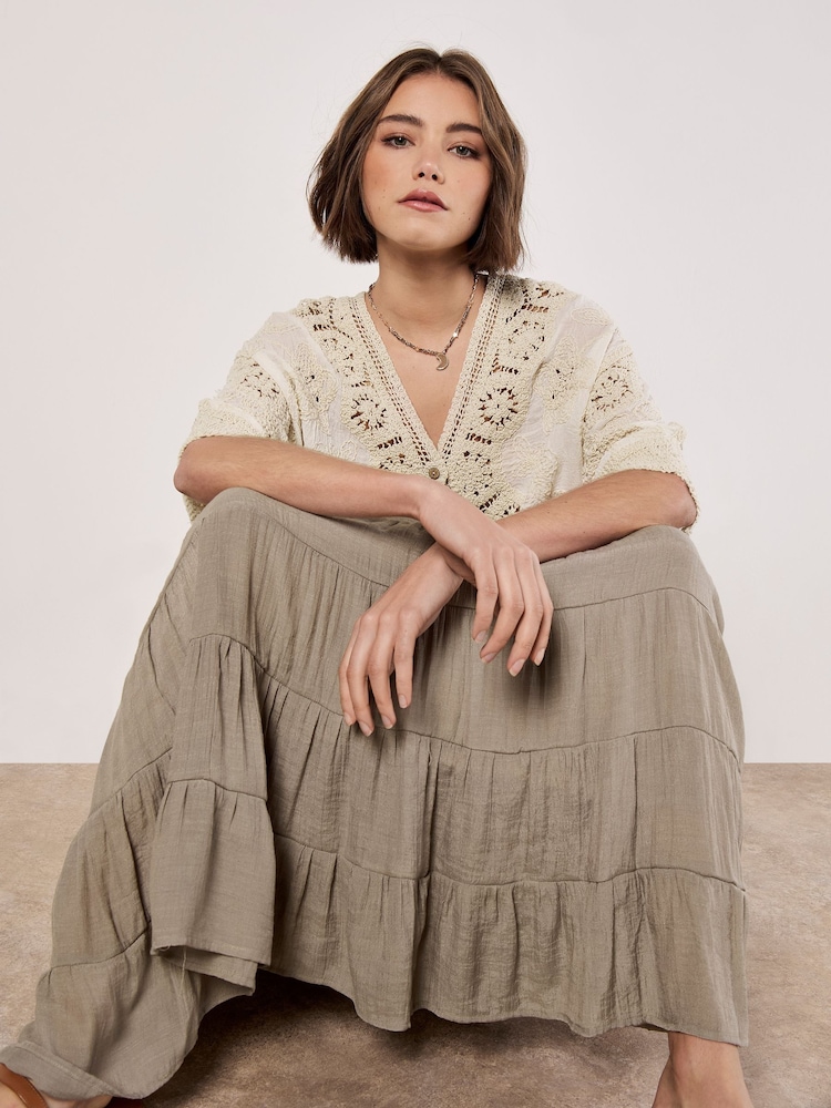 Apricot Natural Multi Tier Slub Shimmer Skirt - Image 2 of 5 Apricot Natural Multi Tier Slub Shimmer Skirt - Image 2 of 5