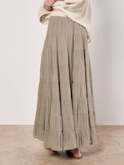 Apricot Natural Multi Tier Slub Shimmer Skirt - Image 4 of 5