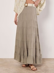 Apricot Natural Multi Tier Slub Shimmer Skirt - Image 5 of 5