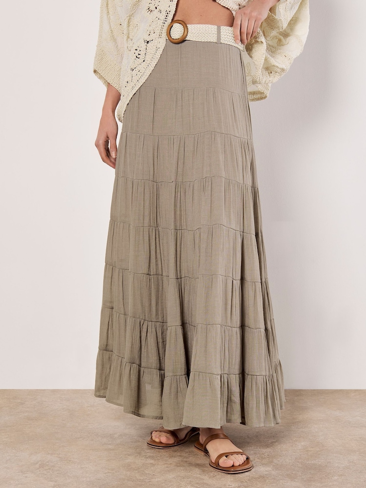 Apricot Natural Multi Tier Slub Shimmer Skirt - Image 5 of 5