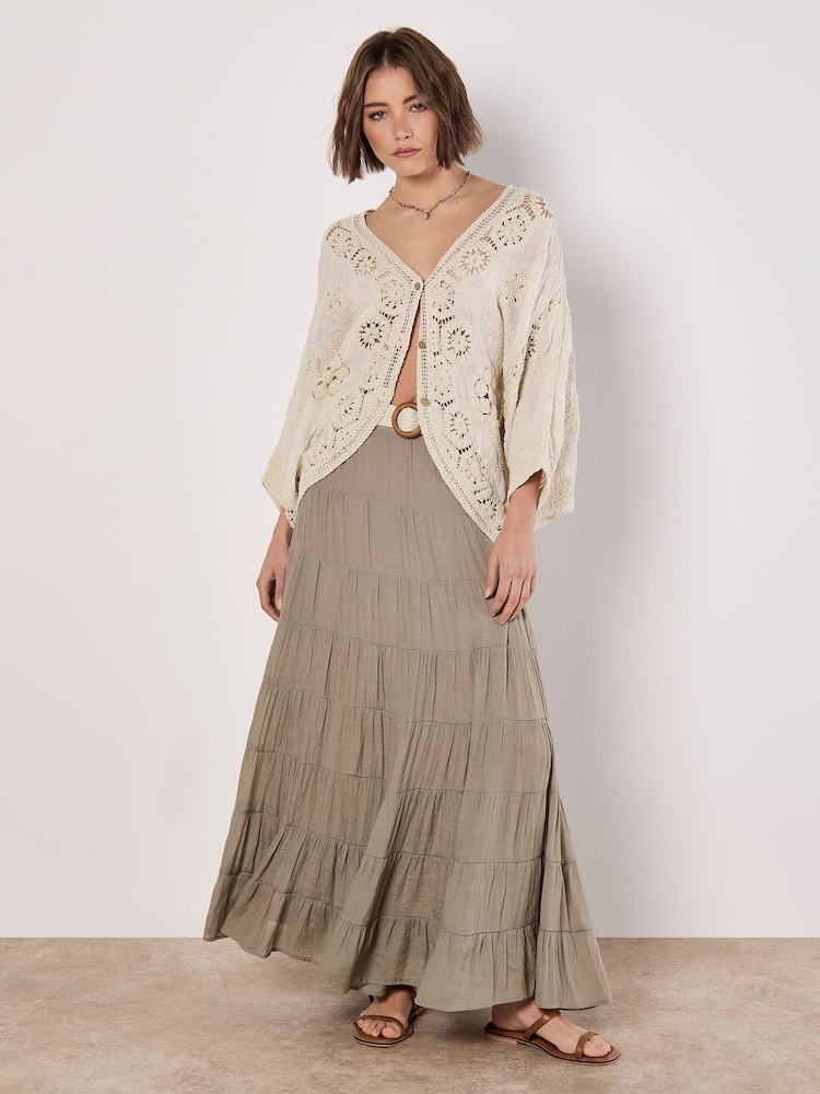 Apricot Natural Multi Tier Slub Shimmer Skirt - Image 5 of 5 Apricot Natural Multi Tier Slub Shimmer Skirt - Image 5 of 5