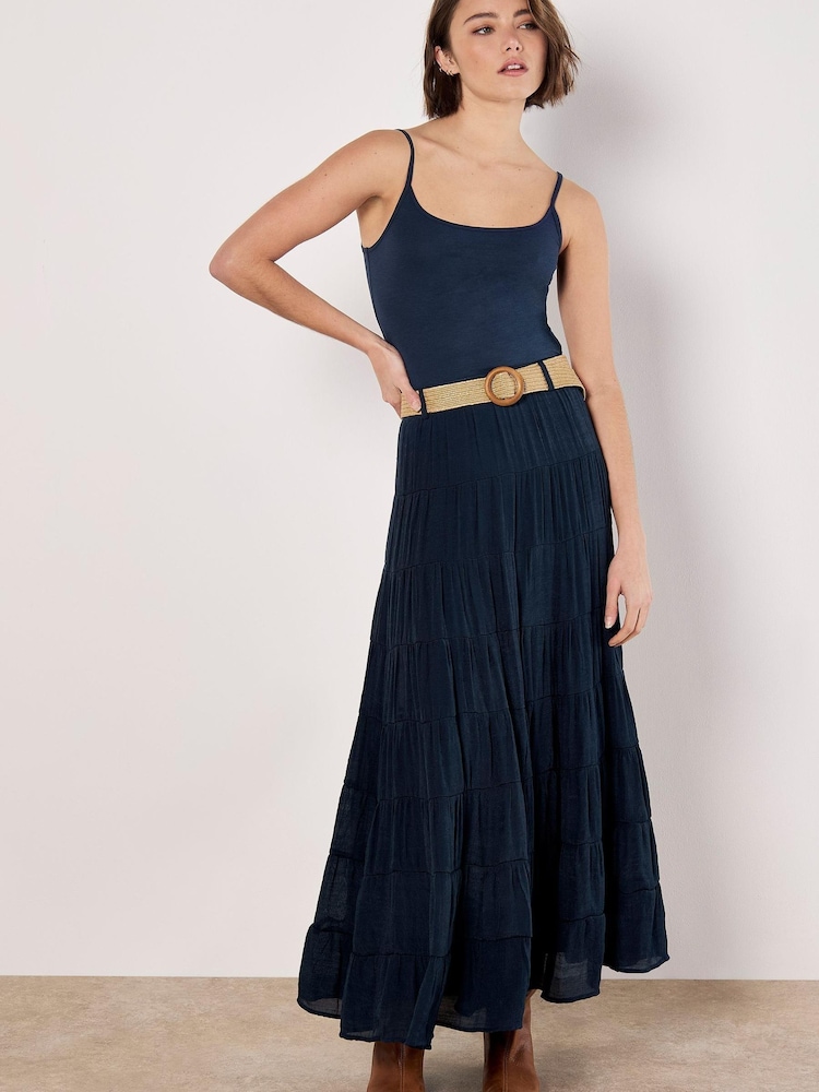 Apricot Blue Multi Tier Slub Shimmer Skirt - Image 1 of 5 Apricot Blue Multi Tier Slub Shimmer Skirt - Image 1 of 5