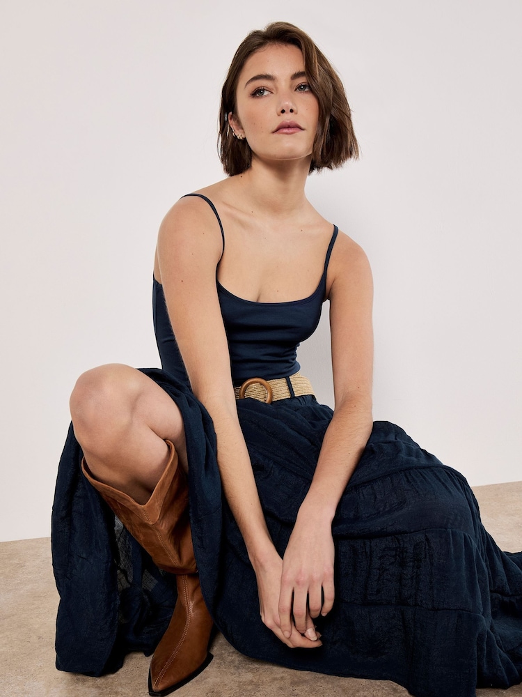 Apricot Blue Multi Tier Slub Shimmer Skirt - Image 2 of 5