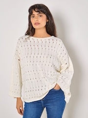 Apricot White Pointelle Bell Sleeved Jumper - Image 3 of 4