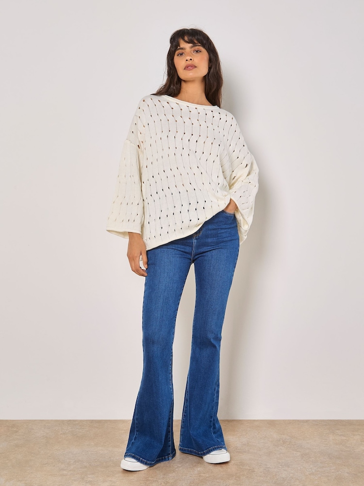 Apricot White Pointelle Bell Sleeved Jumper - Image 4 of 4 Apricot White Pointelle Bell Sleeved Jumper - Image 4 of 4